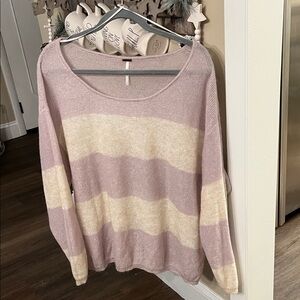 Free People Striped Pink and Cream Women's Sweater